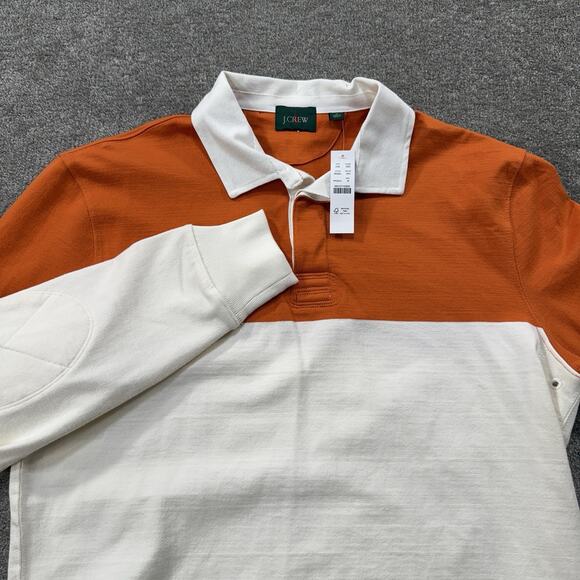 J Crew Oarsman Mens Rugby Shirt M Orange Ivory Colorblock Long Sleeve Elbow Pads - Picture 1 of 9